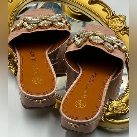 🆕 TORY BURCH 🧿 NWOT Martine 25mm Slides, Pink Croc Embossed Crystal, Sz 7 - Picture 16 of 16